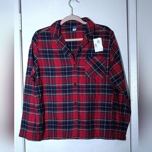 Old Navy Women's Flannel Tartan Checkered Button Down Nite Shirt size M NWT